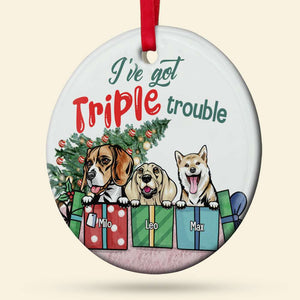 Dog/Cat I've Got Double Trouble, Personalized Ceramic Circle Ornament - Ornament - GoDuckee