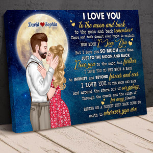 I Love You To The Moon And Back, Kissing Canvas Print Gift For Couple - Poster & Canvas - GoDuckee
