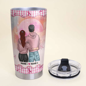 Personalized Couple Tumbler - I Love My Breast Cancer Warrior To The Moon and Back - Tumbler Cup - GoDuckee
