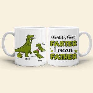 World's Best Farter I Mean Father, Personalized Mug, Gift For Dad, Father's Day Gift, Dinosaur Dad And Kids Mug - Coffee Mug - GoDuckee
