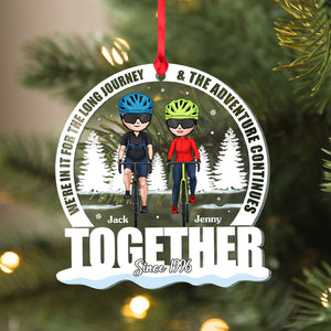 We're In It For The Long Journey Personalized Cycling Couple Ornament, Christmas Tree Decor - Ornament - GoDuckee