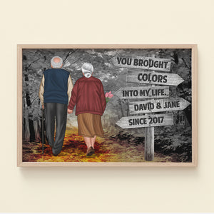 Personalized Fall Season Canvas Print, Old Couple Holding Hands - Brought Color To My Life, Anniversary Gift - Poster & Canvas - GoDuckee
