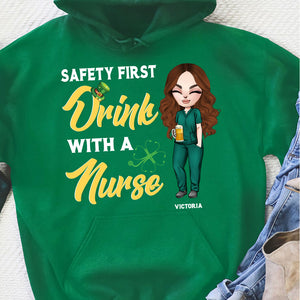 Nurse Safety First Drink With A Nurse Personalized Shirts - Shirts - GoDuckee