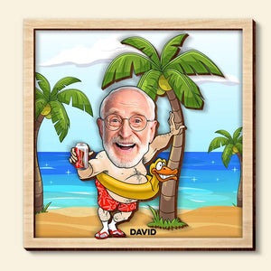 Funny Old Man On The Beach Wood Sign, Personalized 2 Layers Wood Sign, Gift For Grandpa, Father, Father's Day, Birthday Gift - Wood Sign - GoDuckee