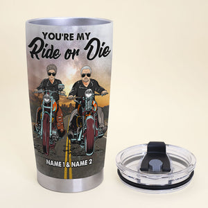 Personalized Biker Couple Tumbler - You Are My Ride Or Die - Old Grumpy Husband and Wife - Tumbler Cup - GoDuckee