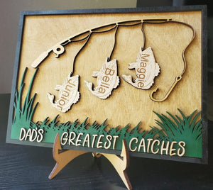 Fishing Dad's Greatest Catches, Personalized Layered Wood Sign Stand, Gifts for Dads - Wood Sign - GoDuckee