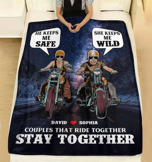 Personalized Biker Couple Blanket - Who Ride Together Stay Together - Marriage Chapter - Blanket - GoDuckee