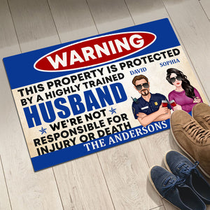 This Property Is Protected By A Highly Trained, Couple Police Doormat - Doormat - GoDuckee