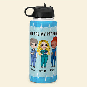 Personalized Nurse Bestie Water Bottle - You Are My Person - Chibi Nurse Front View - Water Bottles - GoDuckee