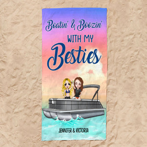 Beachin' And Boozin' With My Besties - Personalized Beach Towel - Gifts For Pontoon Lovers, BFF, Besties Fol7-Vd2 - Beach Towel - GoDuckee