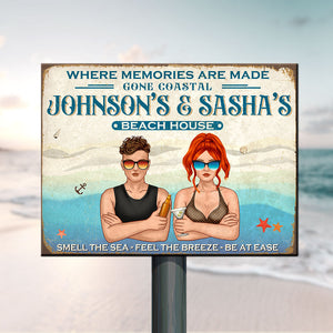Personalized Hawaii Wreath Couple Metal Sign - Where Memories Are Made Gone Coastal - Metal Wall Art - GoDuckee