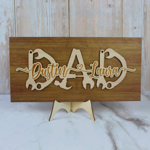 Family Personalized Layered Wood Sign Stand With Custom Title , Gift For Father's Day - Wood Sign - GoDuckee