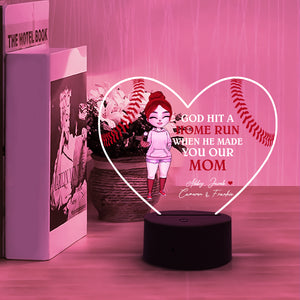 Baseball God Hit A Home Run When He Made You Our Mom Personalized Led Night Light - Led Night Light - GoDuckee