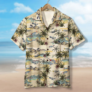 Aircraft Palm Tree and Island Pattern - Hawaiian Shirt - Hawaiian Shirts - GoDuckee