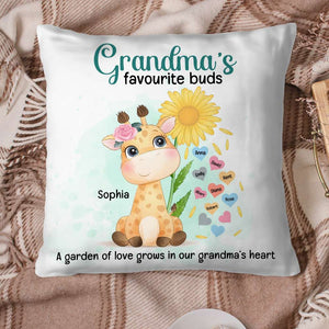 A Garden Of Love Grows In Our Grandma's Heart, Personalized Square Pillow, Smiling With Grandma Pillow, Mother's Day, Birthday Gift For Grandma - Pillow - GoDuckee