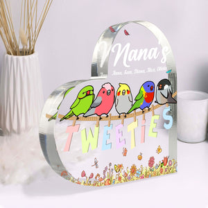 Grandma Mother's Day Gift, Color Bird Members, Personalized Heart Acrylic Plaque, Gift For Bird Mom - Decorative Plaques - GoDuckee
