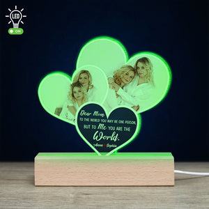To Me You Are The World, Mom And Children Photo Personalized Led Light Wooden Base, Gift For Mother's Day 06SNLH220323 - Led Night Light - GoDuckee
