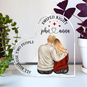 All Because Two People Swiped Right, Personalized Heart Shaped Acrylic Plaque - Decorative Plaques - GoDuckee