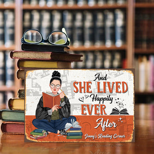 And She Lived Happily Ever After Personalized Reading Books Metal Sign Gift For Book Lovers - Metal Wall Art - GoDuckee