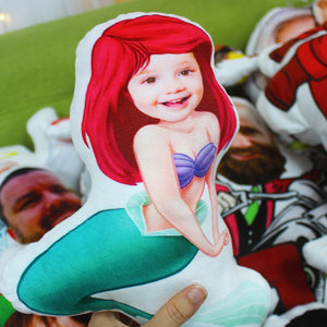Little Mermaid Girl Custom Face Photo Pillow Gift For Little Daughter - Pillow - GoDuckee