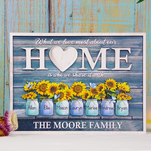 What We Love Most About Our Home Is Who We Share It With Personalized Family Layered Wood Sign Stand - Wood Sign - GoDuckee
