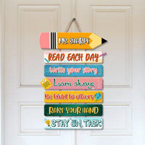 Personalized Teacher Quote Wood Sign, Read Each Day - Write Your Story, Classroom Decor - Wood Sign - GoDuckee