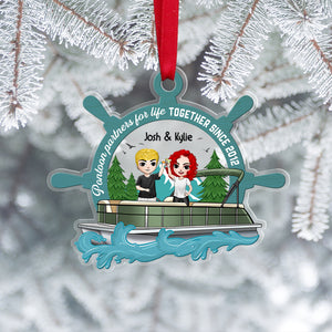 Pontoon Partners For Life, Personalized Pontoon Steering Wheel Ornament, Couple Christmas Decor - Ornament - GoDuckee