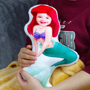 Little Mermaid Girl Custom Face Photo Pillow Gift For Little Daughter - Pillow - GoDuckee