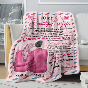 Breast Cancer Awareness - Personalized Pink Couple Blanket - To My Beautiful Wife - Stamp postage - Blanket - GoDuckee