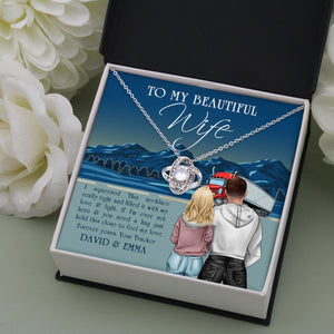 Personalized Trucker Couple - Love Knot Necklace - To My Beautiful Wife Message Card - Jewelry - GoDuckee