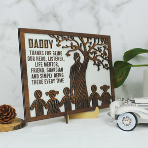 Daddy Thanks For Being Our Hero - Personalized Layered Wood Sign Stand Gift For Dad - Wood Sign - GoDuckee