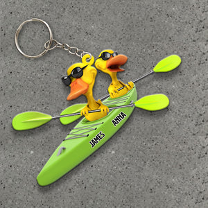 Personalized Kayaking Duck Couple Keychain - Custom Name - Keychains - GoDuckee