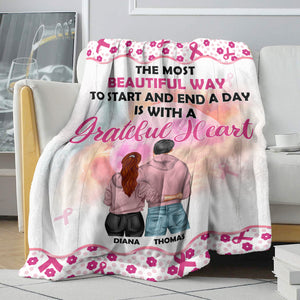Breast Cancer Awareness - Personalized Hoodie Couple Blanket - The Most Beautiful Way To Start and End A Day - Blanket - GoDuckee