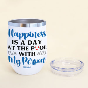 Personalized Bikini Girls Trip Wine Tumbler - Happiness Is A Day At The Pool With My Person - Leopard Pattern - Wine Tumbler - GoDuckee
