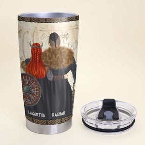 Personalized Viking Couple Tumbler - My Awesome Viking Man - Viking Couple Hugging Back View - Tumbler Cup - GoDuckee