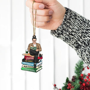 Reading Man Bookstack, Personalized Acrylic Ornament - Ornament - GoDuckee