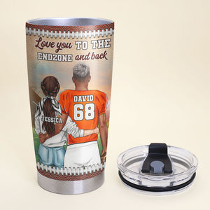 Personalized American Football Couple Tumbler - To My Wife - Love You To The End zone and Back - Tumbler Cup - GoDuckee