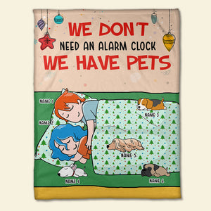 Personalized Cartoon Sleeping Couple & Dog Breeds Blanket - We Don't Need An Alarm Clock - Blanket - GoDuckee