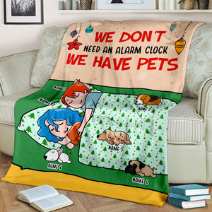 Personalized Cartoon Sleeping Couple & Dog Breeds Blanket - We Don't Need An Alarm Clock - Blanket - GoDuckee