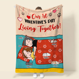 Personalized Cat Mom & Dad Blanket - Our 1st Valentine's Day Living Together - Blanket - GoDuckee