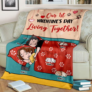 Personalized Cat Mom & Dad Blanket - Our 1st Valentine's Day Living Together - Blanket - GoDuckee