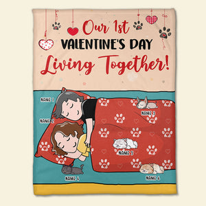 Personalized Cat Mom & Dad Blanket - Our 1st Valentine's Day Living Together - Blanket - GoDuckee