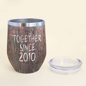 Valentine Wine Tumbler - Custom Couple's Name & Year - Together Since - Heart Carved In Tree Theme - Wine Tumbler - GoDuckee