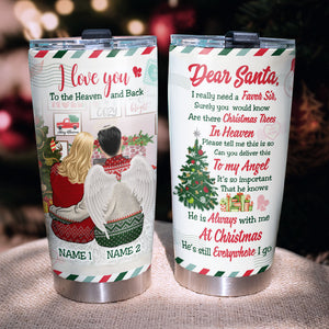 Personalized Memorial Tumbler Cup - I Love You To The Heaven And Back - Couple Sitting Shoulder to Shoulder - Tumbler Cup - GoDuckee