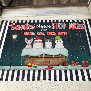 Personalized Christmas Cat Breeds Doormat - Santa Please Stop Here For - Cats on The Chimney - Doormat - GoDuckee