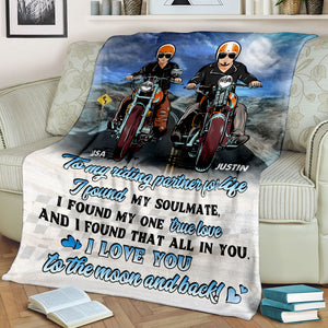 Personalized Biker Couple Blanket - To My Riding Partner For Life - Marriage Chapter - Blanket - GoDuckee