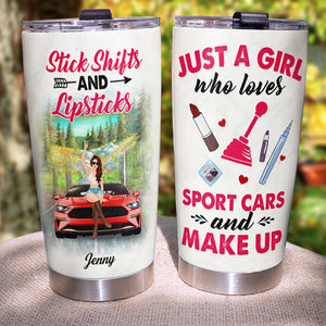 Personalized Sport Car Tumbler - Just A Girl Who Loves Sport Cars And Make Up, Stick Shift and Lipsticks - Tumbler Cup - GoDuckee