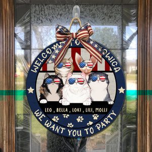 Welcome To Ameowica We Want You To Party Personalized Round Wooden Sign - Wood Sign - GoDuckee