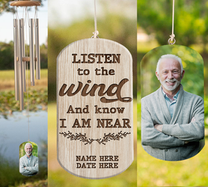Personalized Memories Of Dad/Mom/Wife/Husband in Heaven Listen To The Wind - Custom Photo Wind Chimes - Wind Chimes - GoDuckee