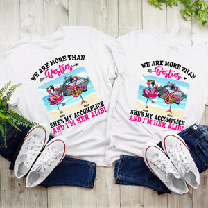 Personalized Gifts For Friends, She's my accomplice and i'm her alibi, Custom Flamingo Besties Shirt - Shirts - GoDuckee